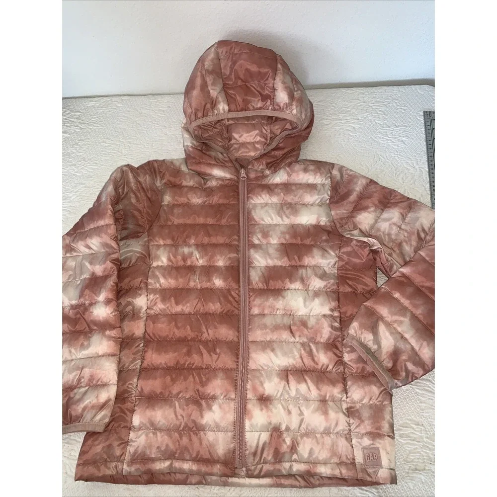 Gap Cold Control‎ Puffer Jacket Girls Size L (10) Pink Tie dye Full zip NWOT